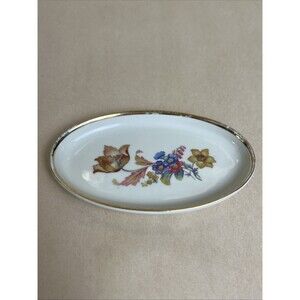 Vintage Danmark Porcelain Denmark Oval Floral Trinket Dish Gold Trim 4.5 X2.75”